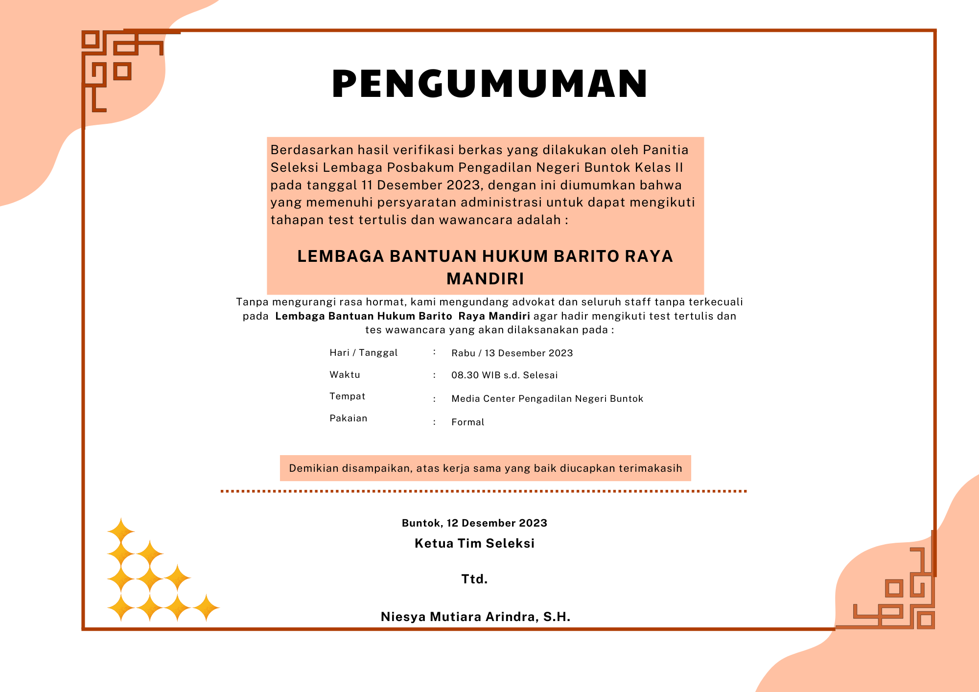 Sertifikat Penghargaan Peserta Seminar 6