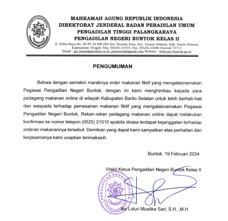 pengumuman orderan fiktif